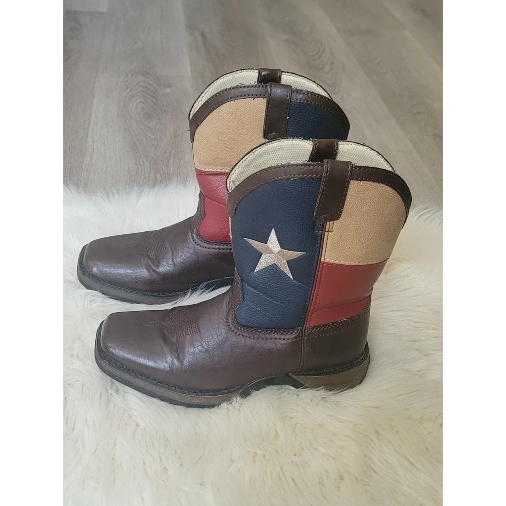 Durango Lil' Kid's Western Boots Size 5M Brown Texas Flag Star Square Toe BT246